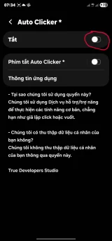 Bật nút gạt để cho phép Auto Clicker