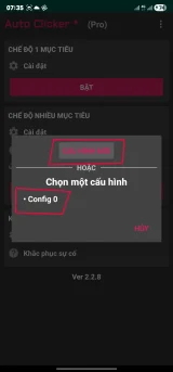 Chọn một cấu hình đã tạo từ trước hoặc tạo thêm cấu hình mới