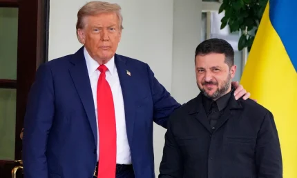 Tổng thống Trump và Tổng thống Zelensky (phải) tại Nhà Trắng. Ảnh: AP