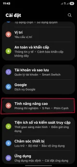 Vào cài đặt điện thoại và nhấp chọn "Tính năng nâng cao"