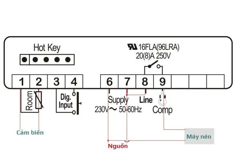 Cài đặt bộ điều khiển kho lạnh Dixell XR02CX 1 Đấu nối điện và cảm biến cho bộ điều khiển Dixell XR02CX
