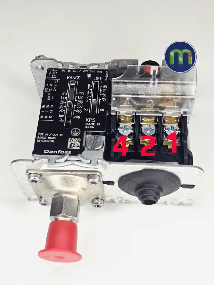 Lắp đặt Danfoss KP5, KP5A, KP6, KP6A, KP7 1 Các tiếp điểm được đánh số