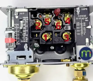 Vị trí các tiếp điểm trên công tắc áp suất đôi SAGINOMIYA DNS-D606XM