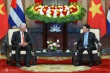 Việt Nam trao tặng Cuba 385 tỷ đồng 3 Bí thư thứ nhất, Chủ tịch Cuba Miguel Diaz-Canel Bermudez hội kiến Chủ tịch nước Lương Cường ngày 1/9. Ảnh: Giang Huy