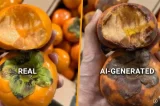 Hình ảnh thật của quả hồng và ảnh AI tạo. Ảnh: SCMP